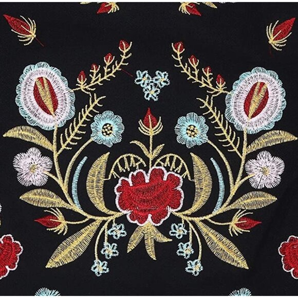 Black Floral Embroidered‎ Off Shoulder Long Sleeve Oversize Boho Top Blouse - Picture 8 of 9